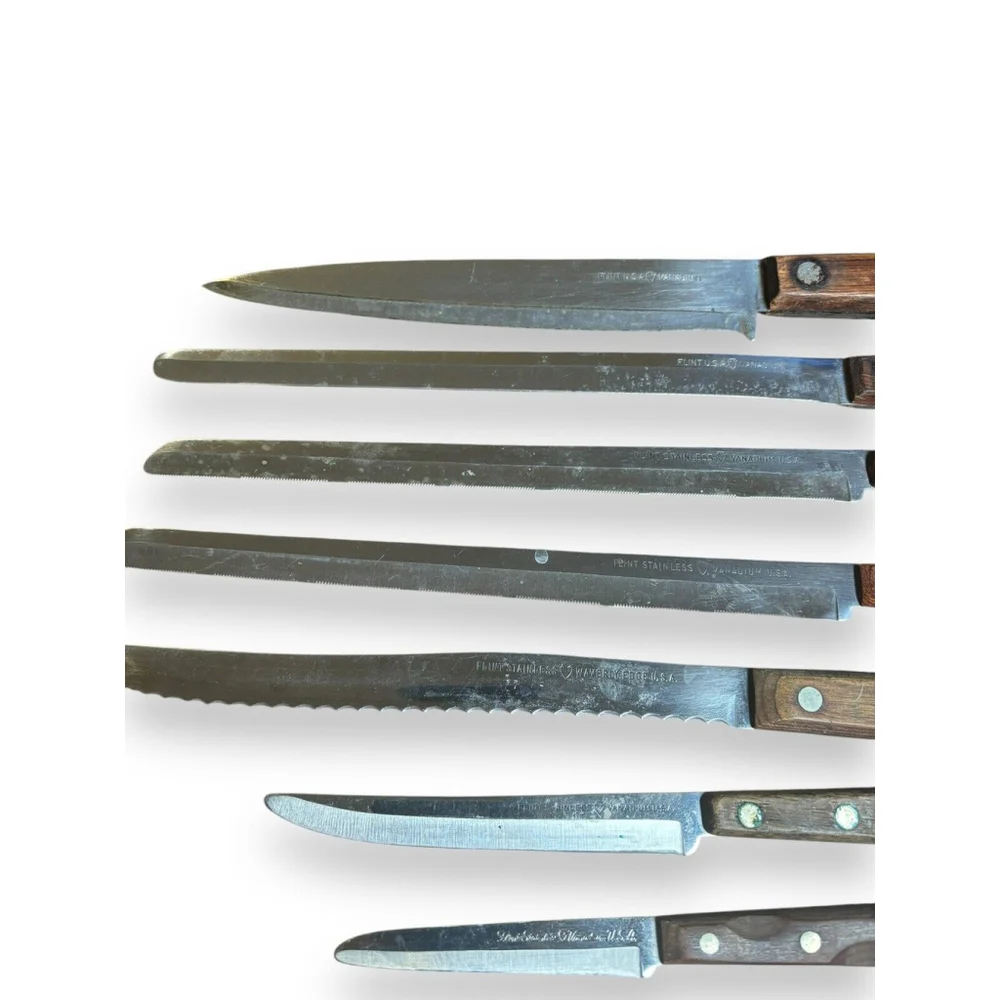 VTG Assorted Flint Arrowhead Knifes Lot of 8 Vanadium USA Wood Handles Rare